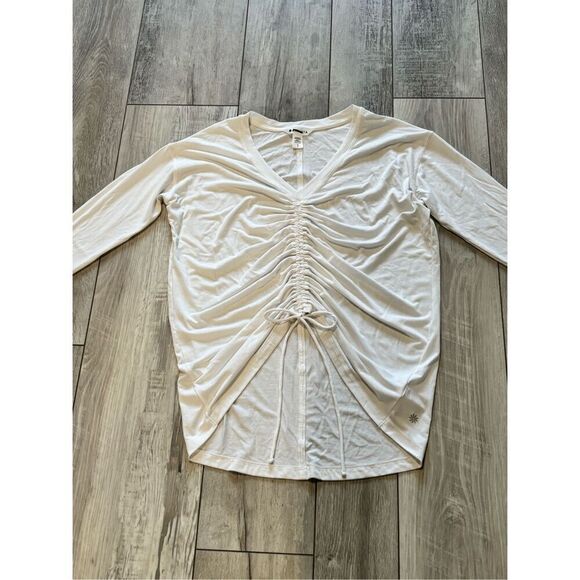 Athleta women's bright white oversized Crossover Ruched athletic Top size small - Picture 2 of 11
